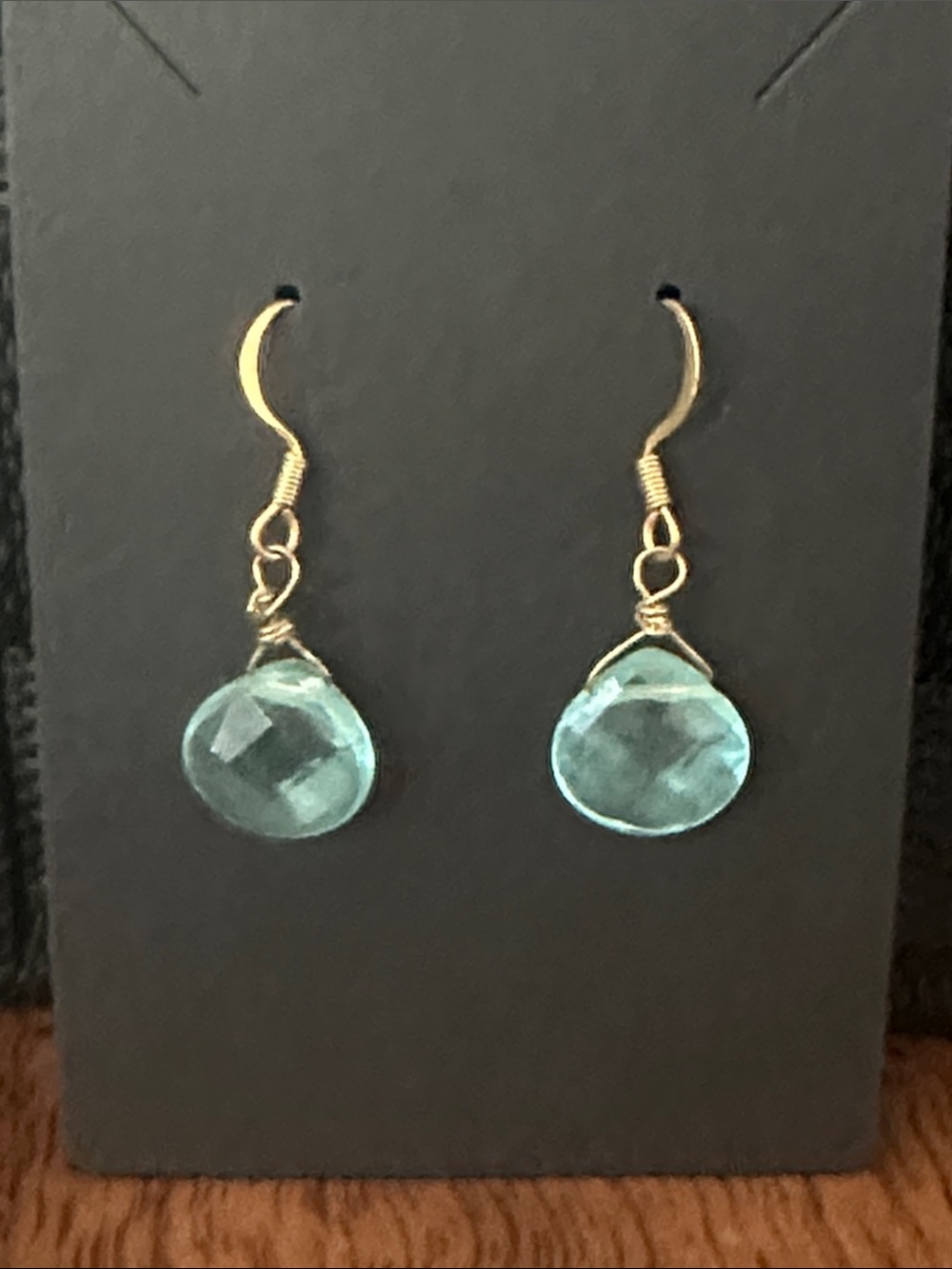 Gold Wire Aqua Teardrop Dangle Earrings - Women Jewelry
